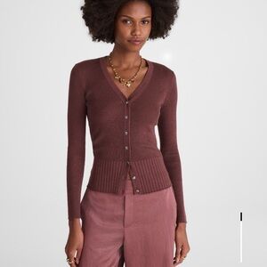Madewell Ribbed V-Neck Button Cardigan in Mauve Brown